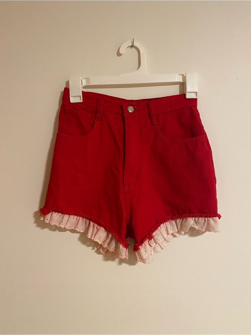 Vintage Red High Rise Ruffle Shorts - Picture 7 of 9